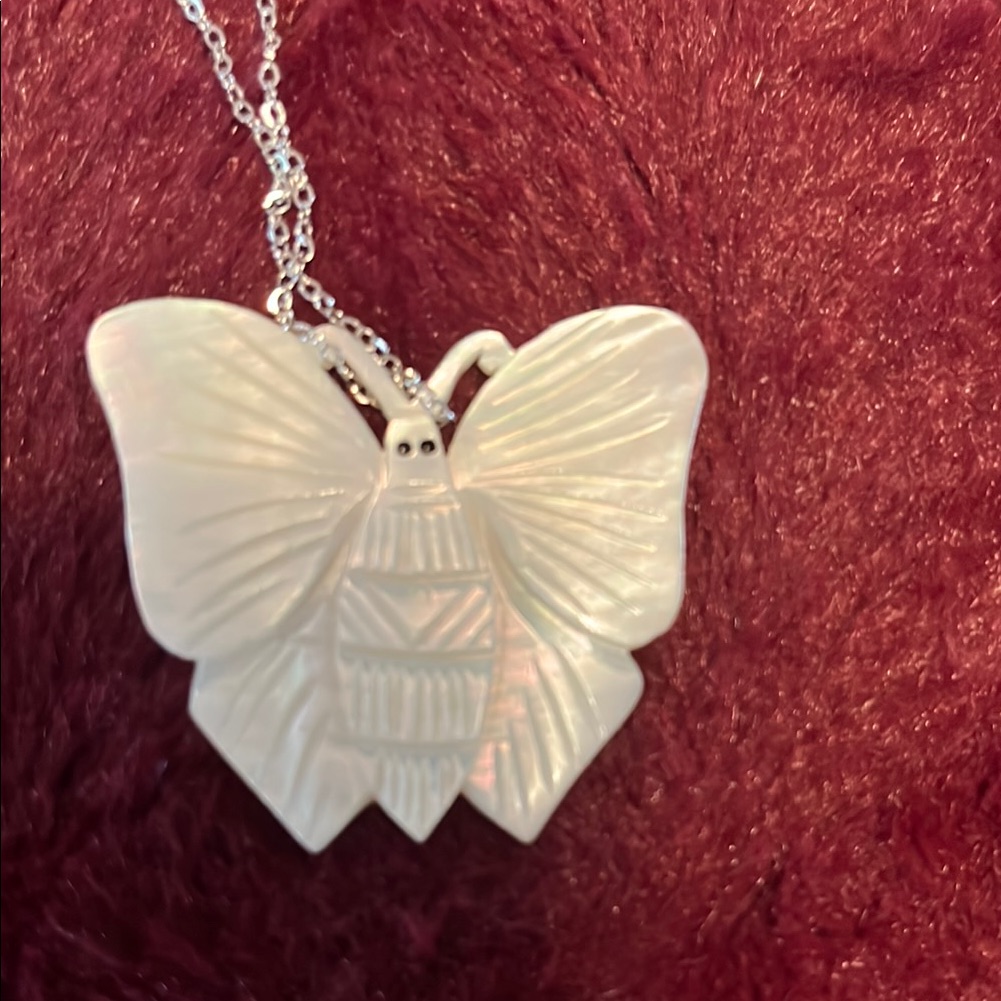 Mother Of Pearl Butterfly Pendant Necklace